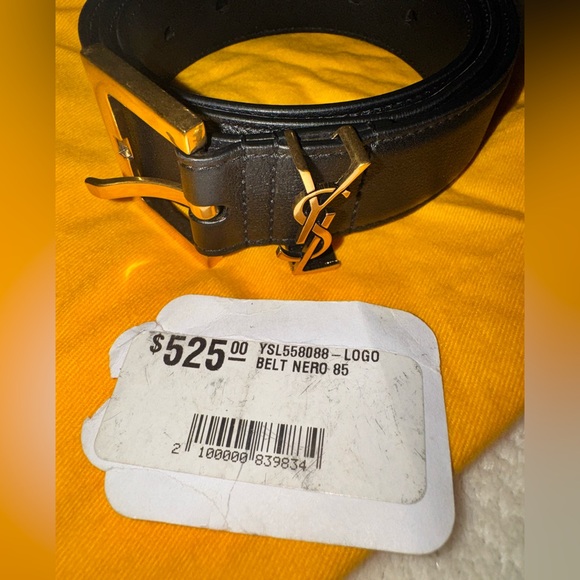 YSL - Saint Laurent Paris Women’s Logo Belt Black Size 85 Gold Hardware. EUC - Picture 5 of 16
